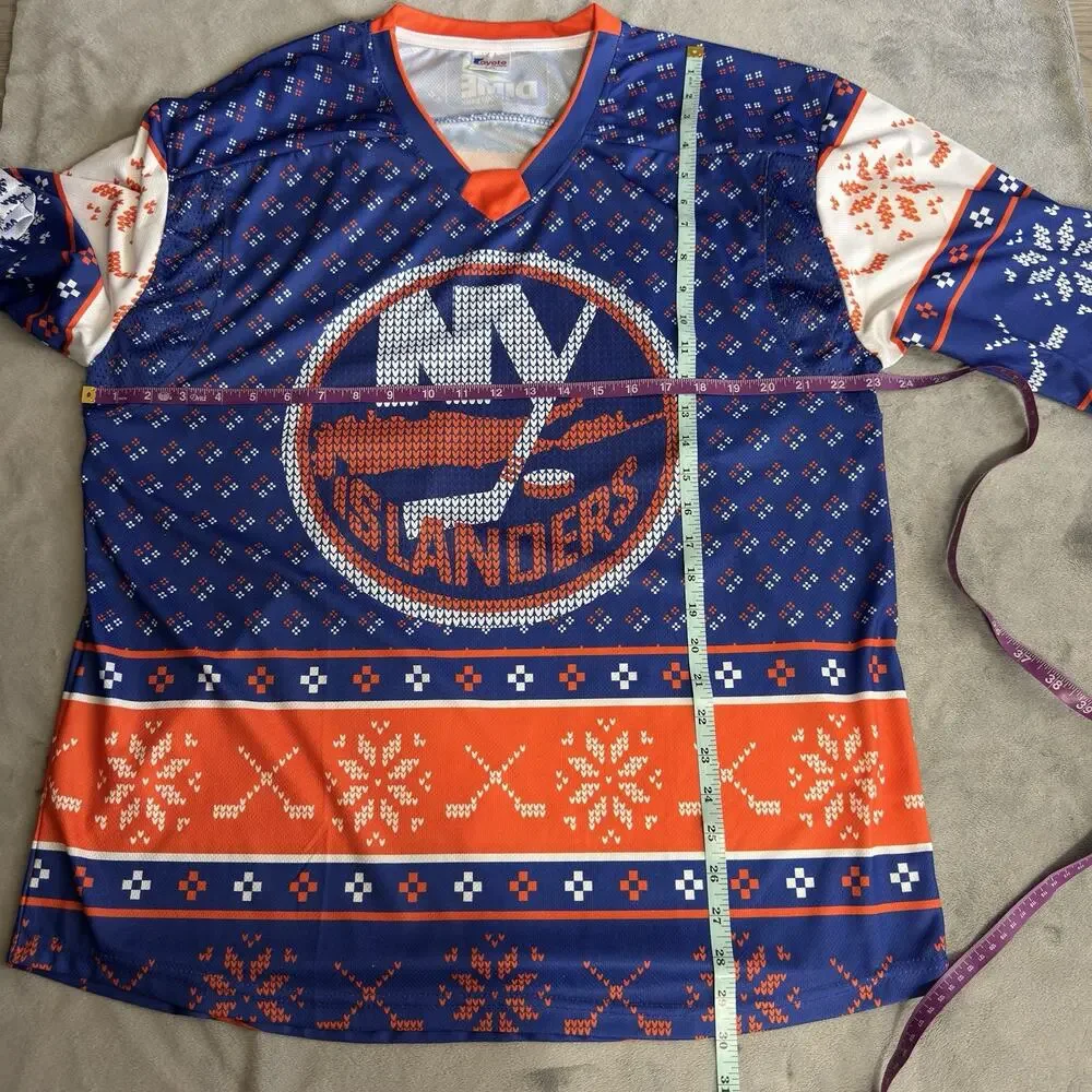 New York Islanders Ugly Christmas Hockey Jersey Elanders 72 AXL Blue Orange Long